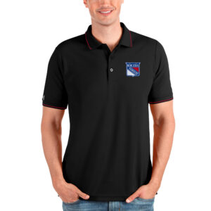 Men's Antigua Black/Red New York Rangers Affluent Polo