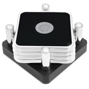 Silver Boston University 4-Piece Square Coaster Set in Presentation Stand