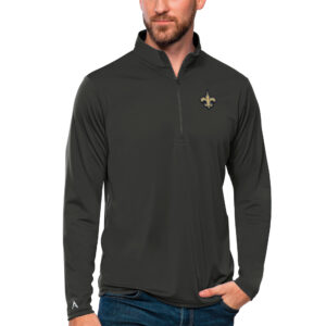 Men's Antigua Charcoal New Orleans Saints Tribute Quarter-Zip Lightweight Pullover Top