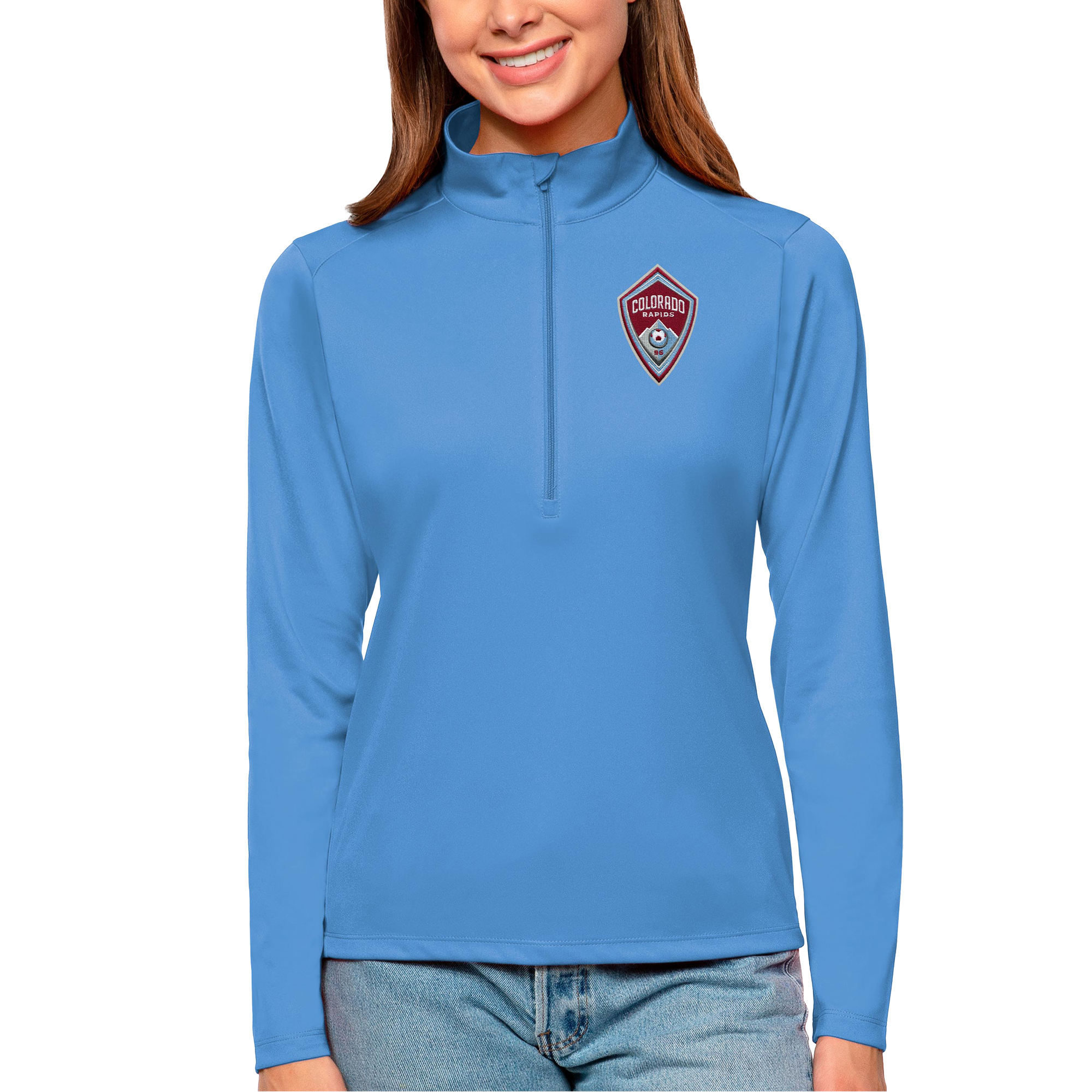 Women's Antigua Light Blue Colorado Rapids Tribute Quarter-Zip Pullover Top