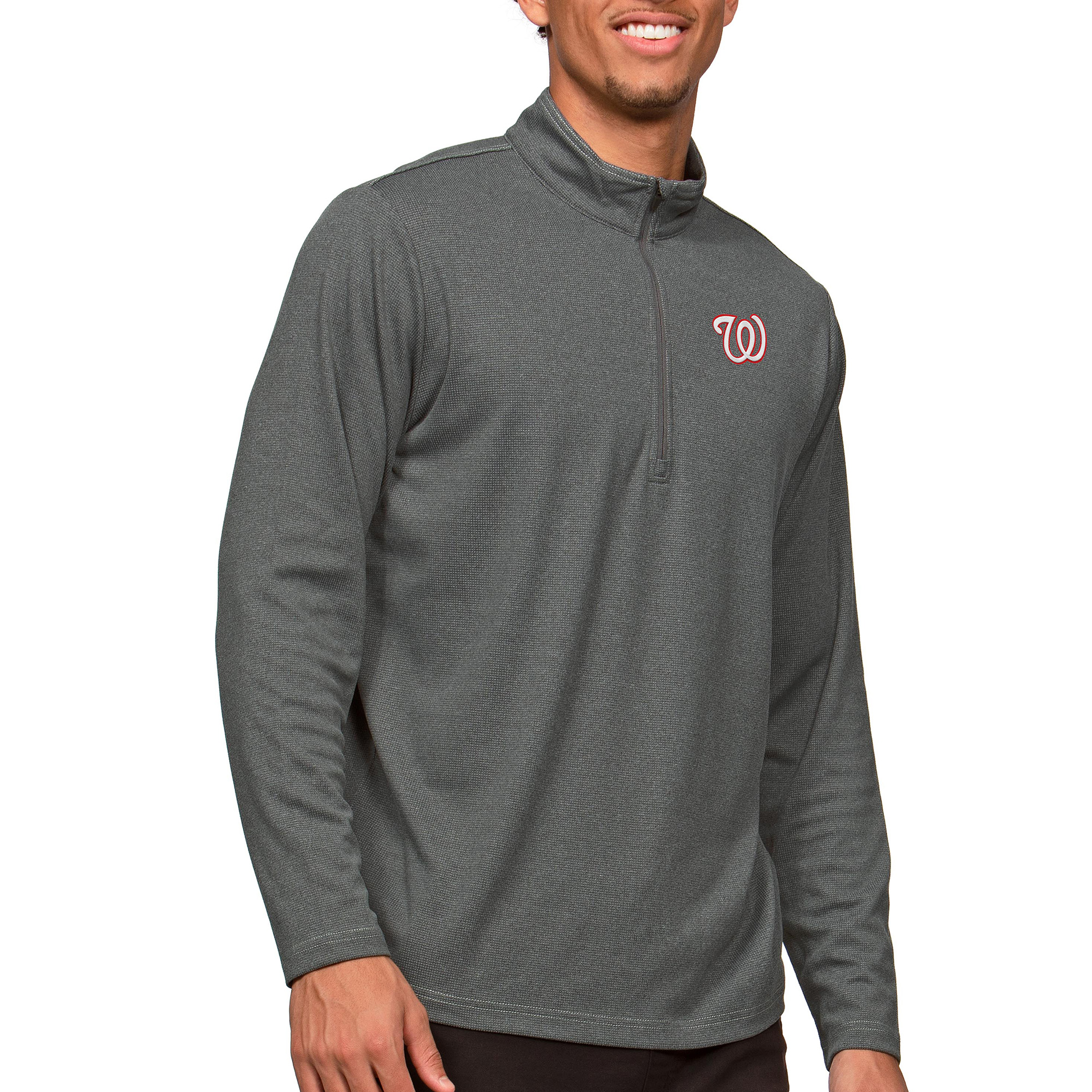 Men's Antigua Heathered Charcoal Washington Nationals Epic Quarter-Zip Pullover Top