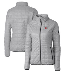 Women's Cutter & Buck Gray Cincinnati Reds Rainier PrimaLoft Eco Full-Zip Puffer Jacket