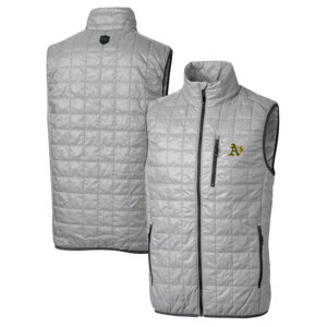 Men's Cutter & Buck Gray Oakland Athletics Big & Tall Rainier Full-Zip Puffer Vest