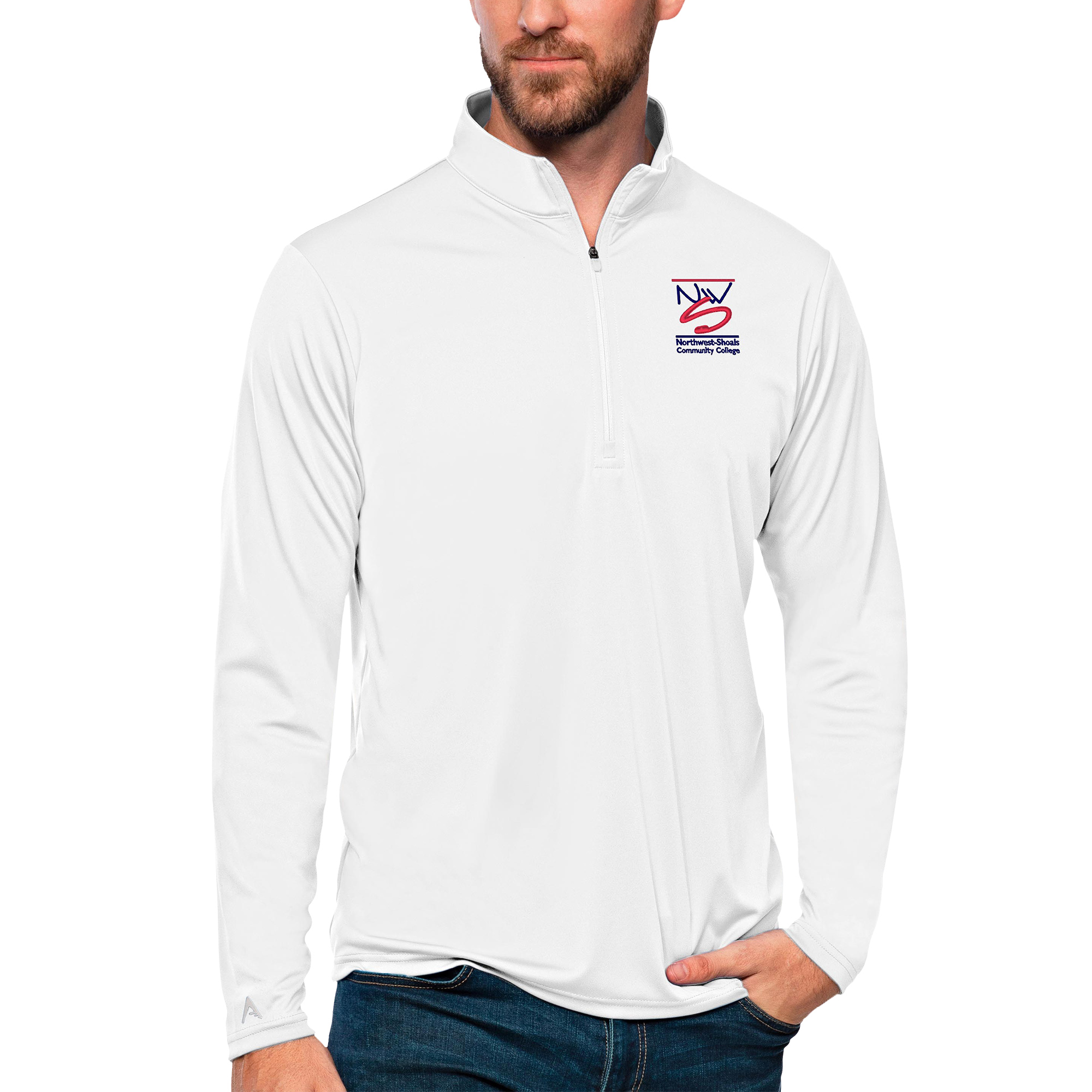 Men's Antigua White Northwest-Shoals Community College Tribute Quarter-Zip Pullover Top