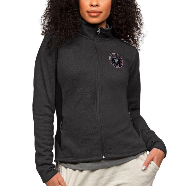 Women's Antigua Heather Black Inter Miami CF Team Logo Course Full-Zip Jacket