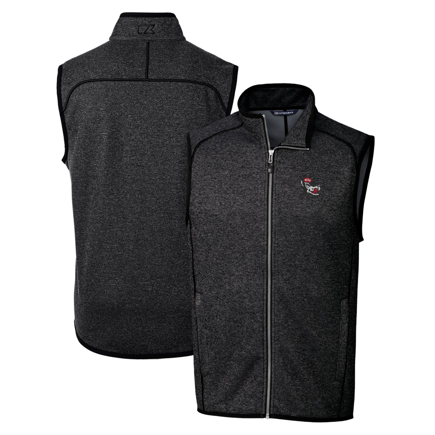 Men's Cutter & Buck Heather Charcoal NC State Wolfpack Mainsail Sweater-Knit Full-Zip Vest - Image 2