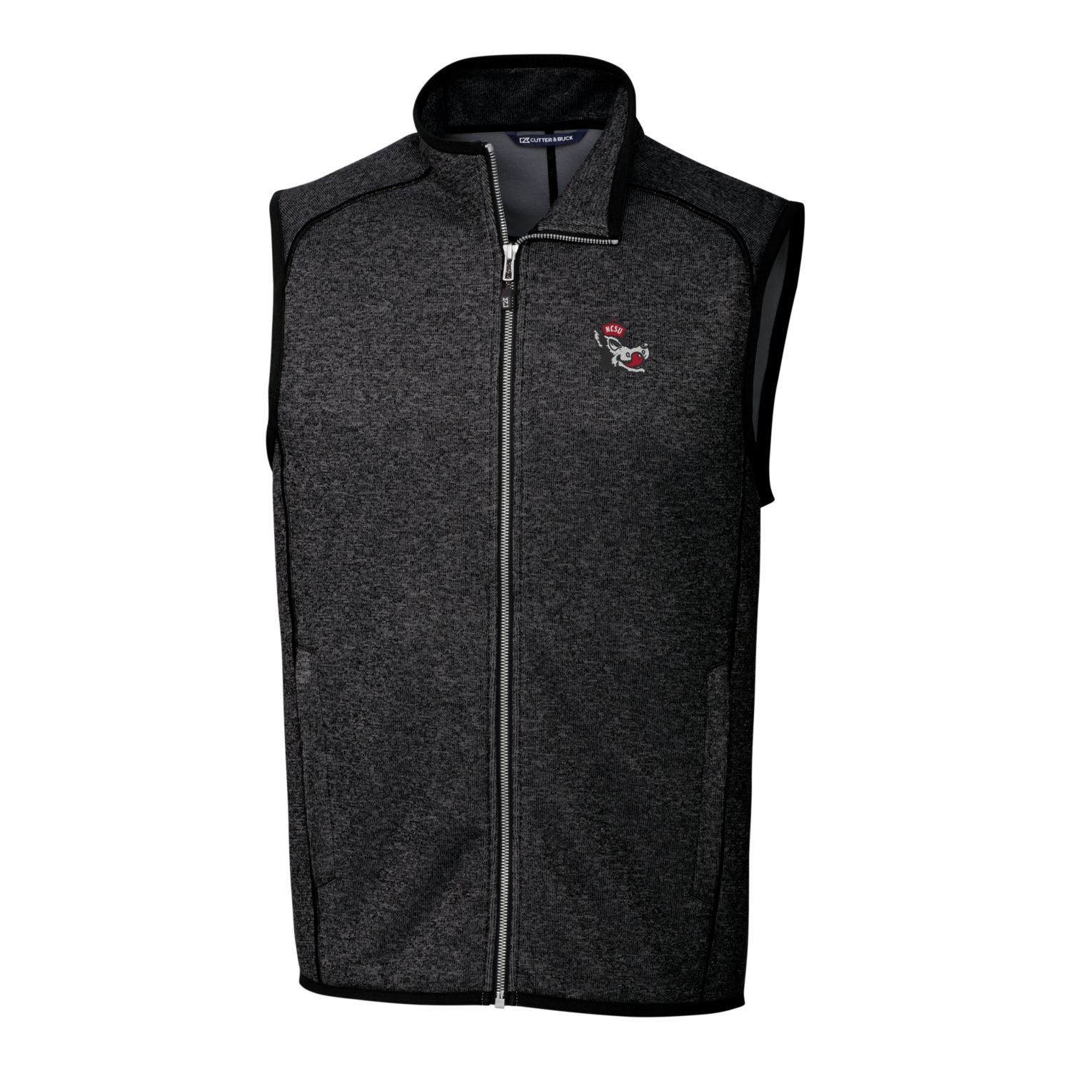 Men's Cutter & Buck Heather Charcoal NC State Wolfpack Mainsail Sweater-Knit Full-Zip Vest - Image 3