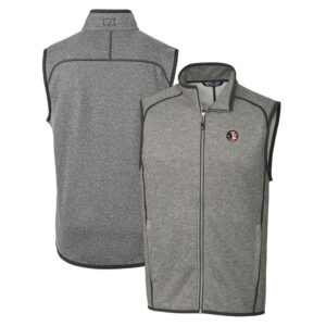 Men's Cutter & Buck Heather Gray Florida State Seminoles Mainsail Sweater-Knit Full-Zip Vest