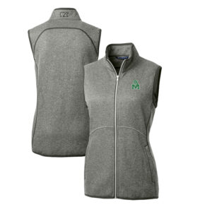 Women's Cutter & Buck Heather Gray Marshall Thundering Herd Mainsail Basic Sweater-Knit Full-Zip Vest