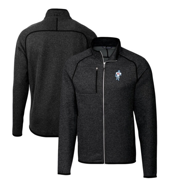 Men's Cutter & Buck Heather Charcoal Houston Oilers Throwback Logo Mainsail Sweater-Knit Big & Tall Full-Zip Pullover Jacket