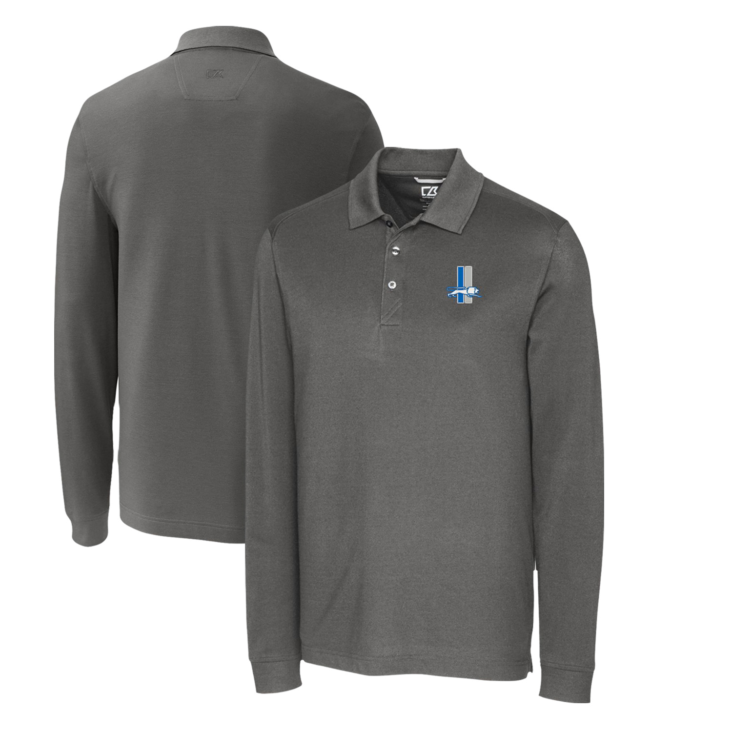 Men's Cutter & Buck Steel Detroit Lions Advantage Tri-Blend Pique Long Sleeve Throwback Polo