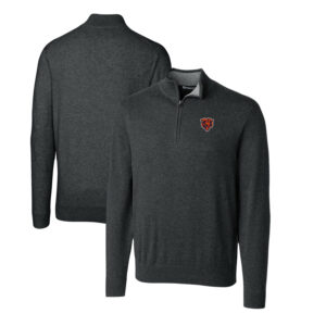 Men's Cutter & Buck Heather Charcoal Chicago Bears Throwback Logo Lakemont Tri-Blend Quarter-Zip Pullover Sweater