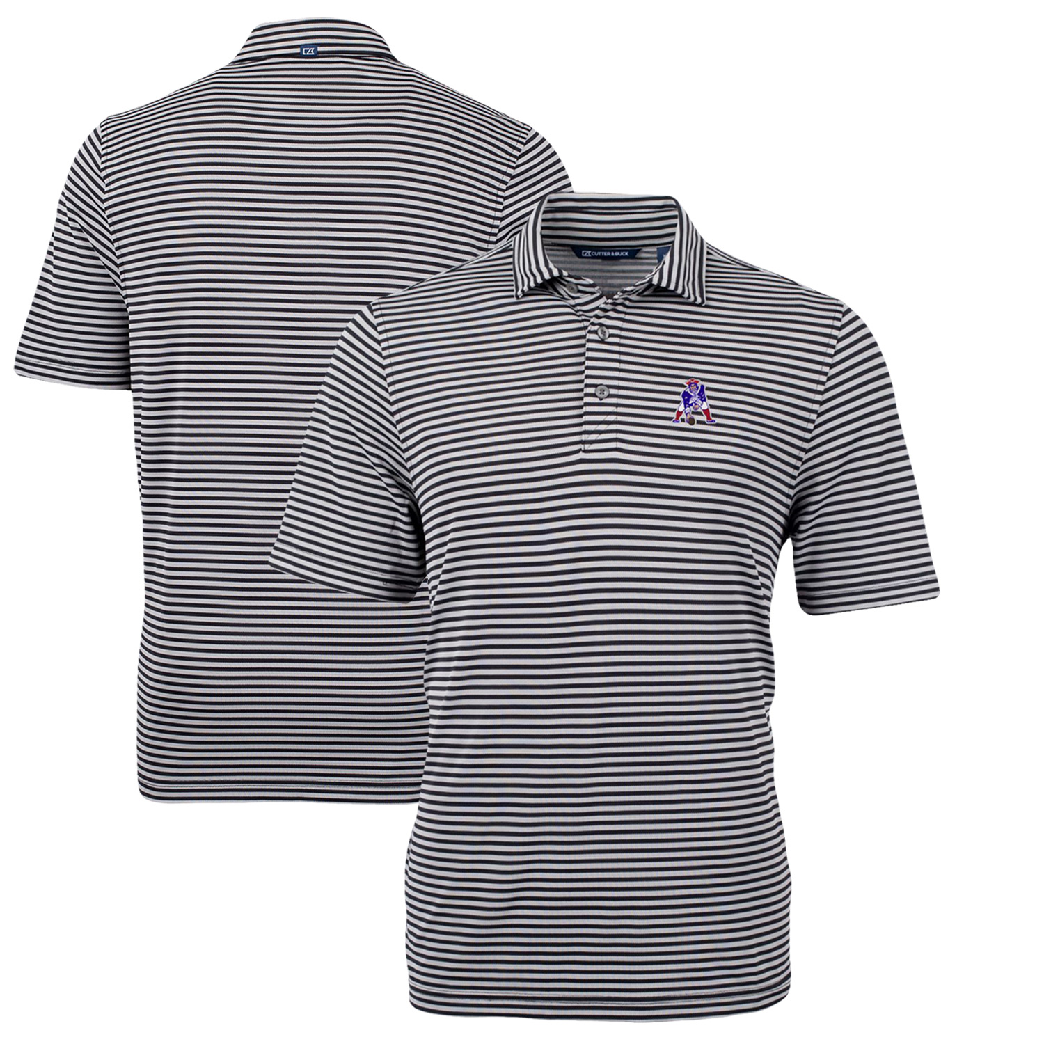 Men's Cutter & Buck Black New England Patriots Throwback Logo Virtue Eco Pique Stripe Recycled Polo - Image 5