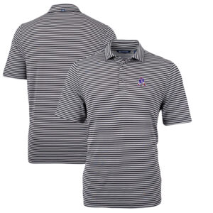 Men's Cutter & Buck Black New England Patriots Throwback Logo Virtue Eco Pique Stripe Recycled Polo