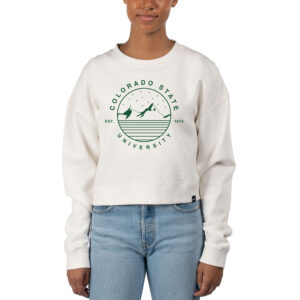 Women's Uscape Apparel White Colorado State Rams Fleece Crop Pullover Sweatshirt