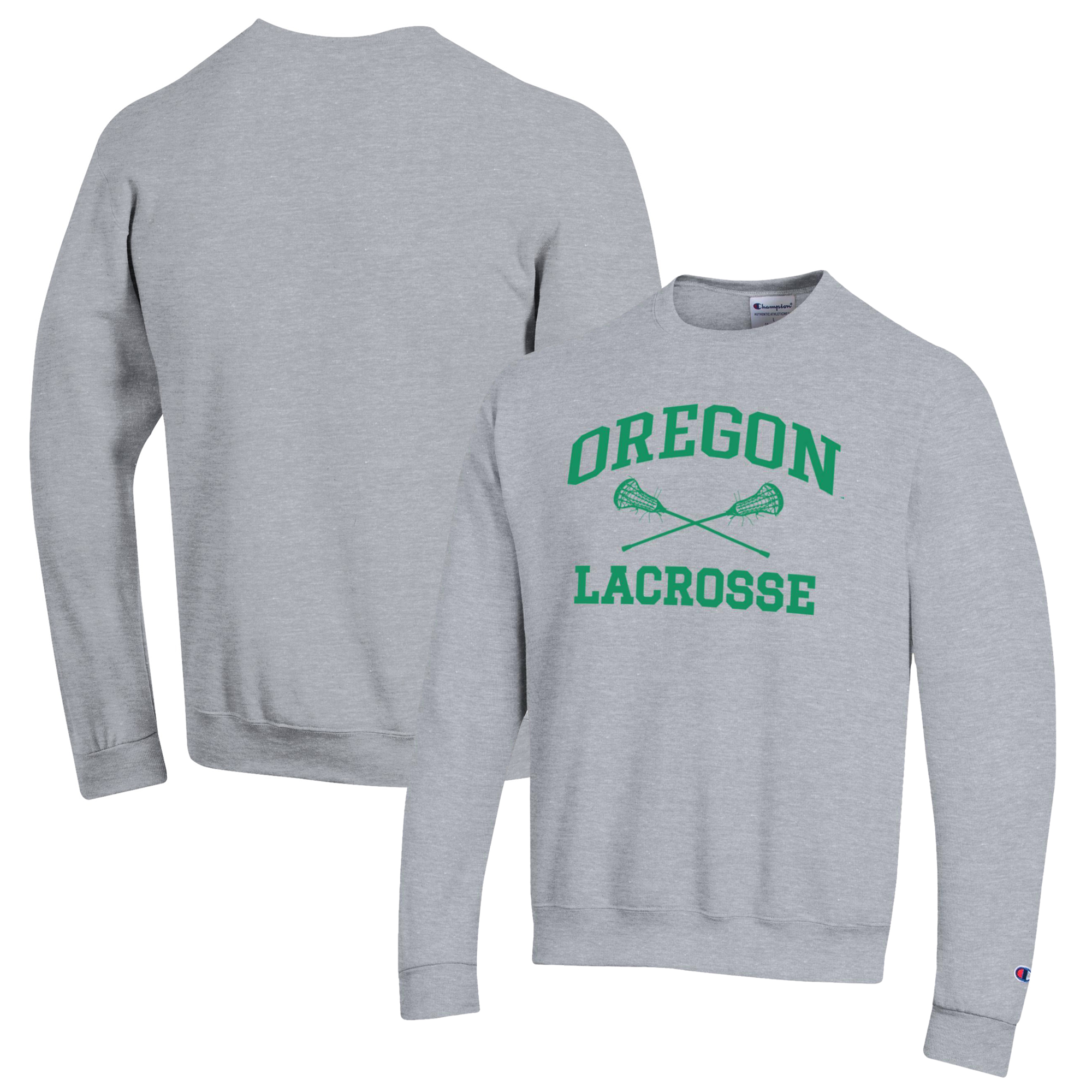 Men's Champion Heather Gray Oregon Ducks Lacrosse Icon Powerblend Pullover Sweatshirt