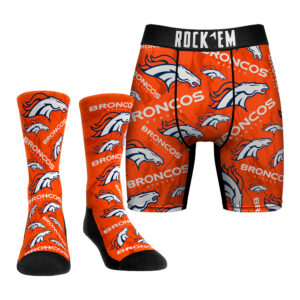 Men's Rock Em Socks Denver Broncos All-Over Logo Underwear and Crew Socks Combo Pack
