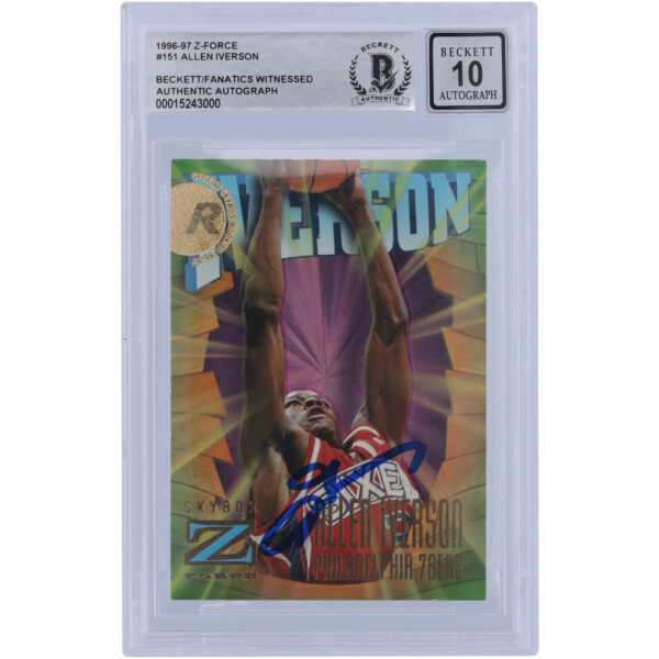 Allen Iverson Philadelphia 76ers Autographed 1996-97 Skybox Z-Force #151 Beckett Fanatics Witnessed Authenticated 10 Rookie Card