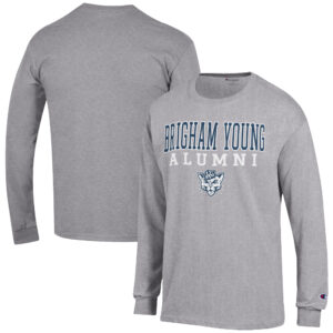 Men's Champion  Gray BYU Cougars Alumni Logo Stack Long Sleeve T-Shirt