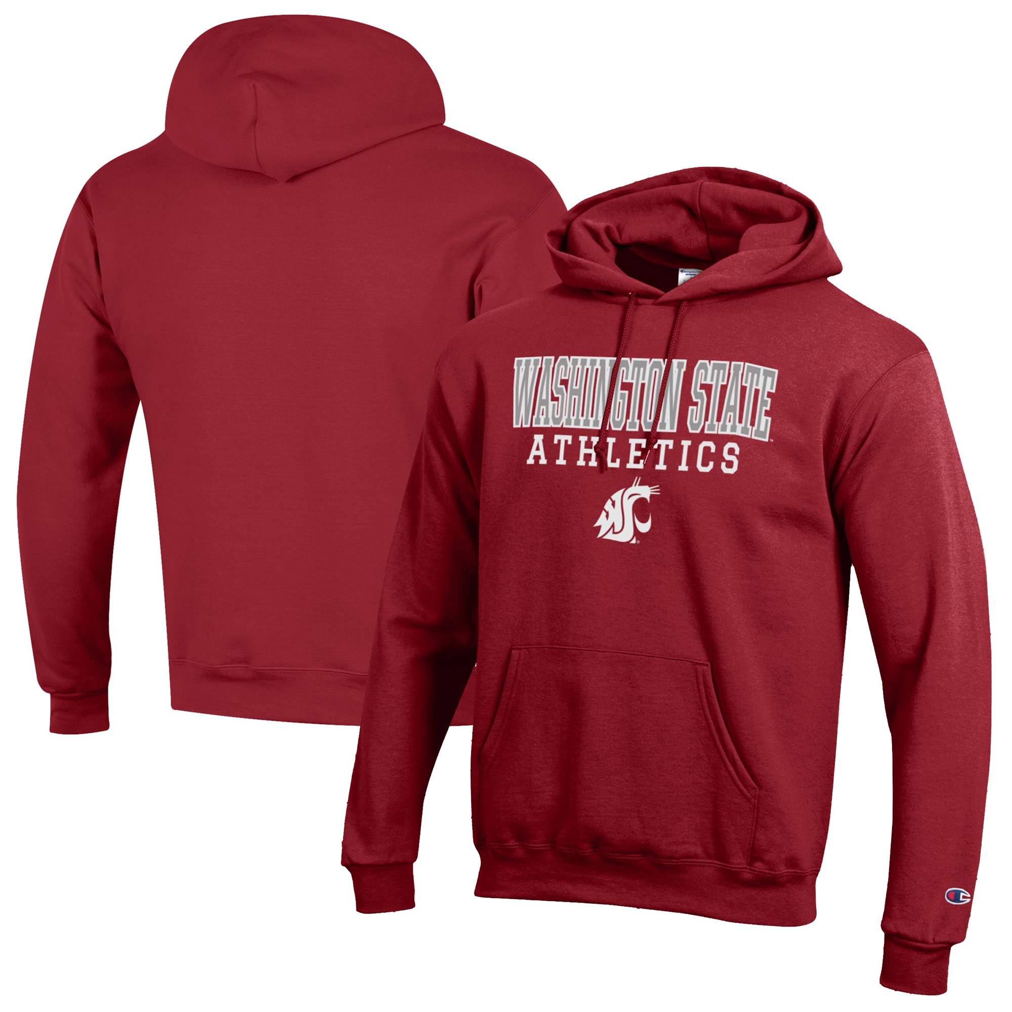 Men's Champion Crimson Washington State Cougars Athletics Logo Stack Pullover Hoodie - Image 5