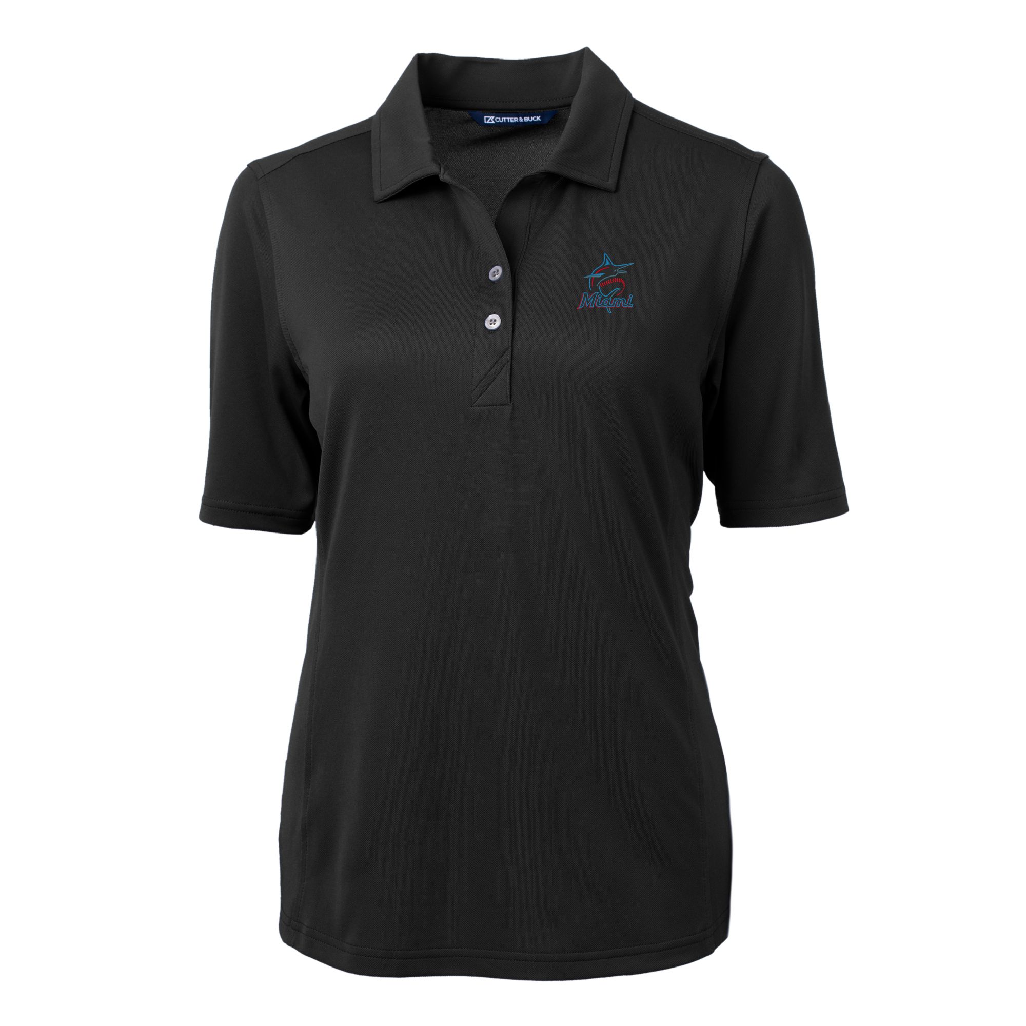 Women's Cutter & Buck Black Miami Marlins DryTec Virtue Eco Pique Recycled Polo - Image 6