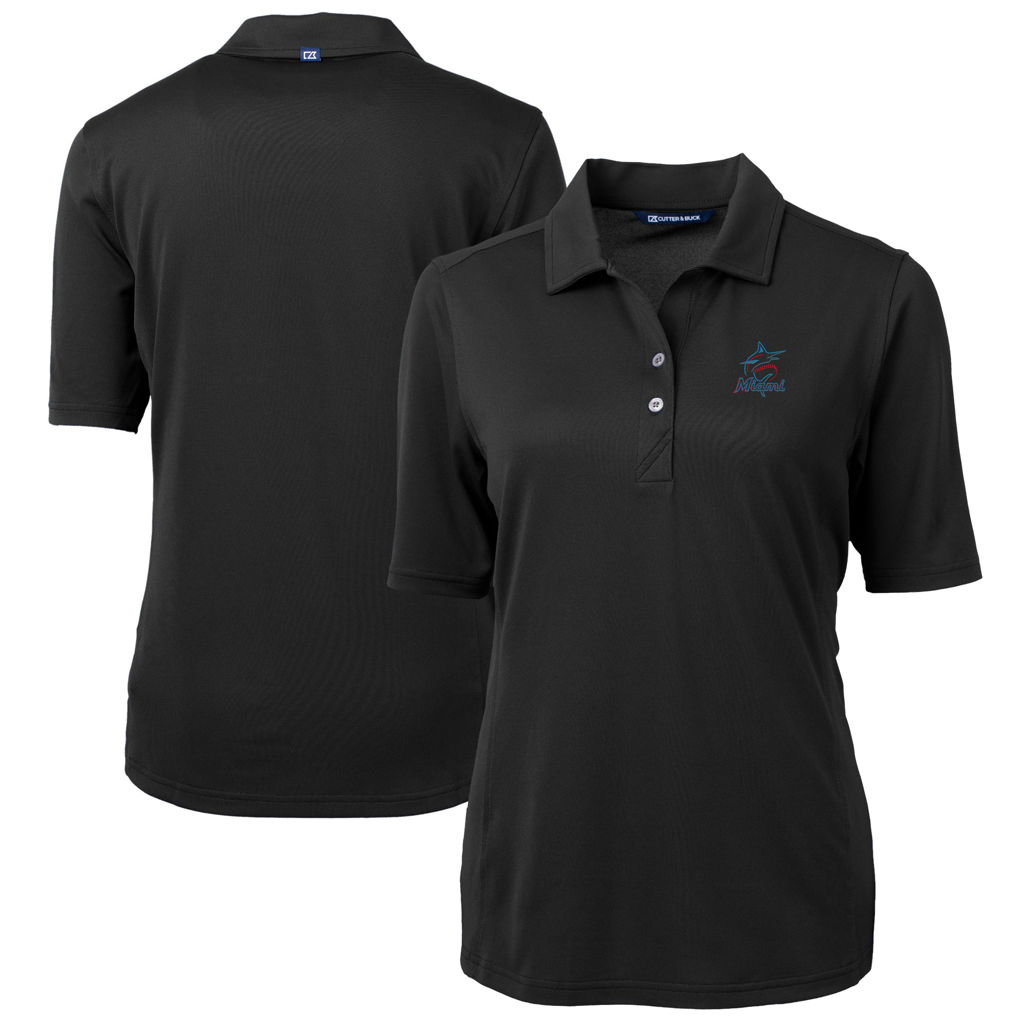 Women's Cutter & Buck Black Miami Marlins DryTec Virtue Eco Pique Recycled Polo