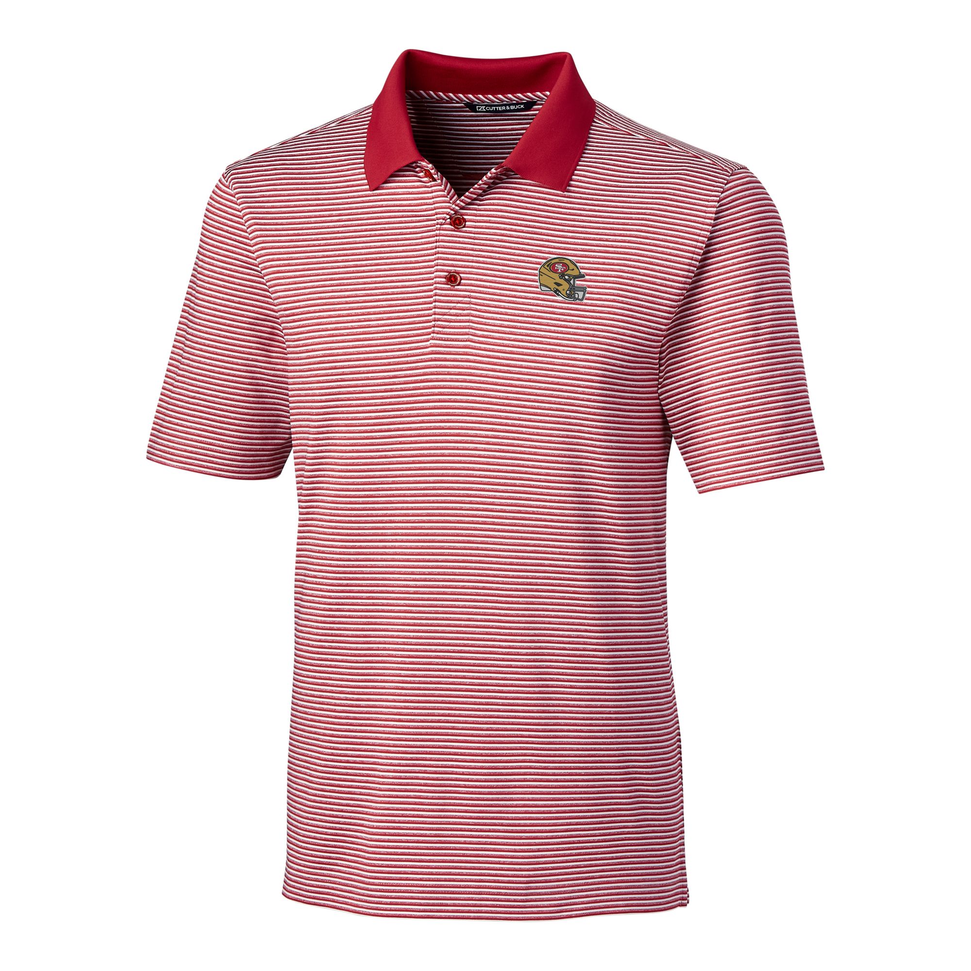 Men's Cutter & Buck Scarlet San Francisco 49ers Helmet Forge Tonal Stripe Stretch Polo - Image 3