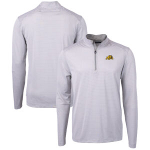 Men's Cutter & Buck  Gray/White Bowie State Bulldogs Big & Tall Virtue Eco Pique Micro Stripe Recycled Quarter-Zip Pullover Top