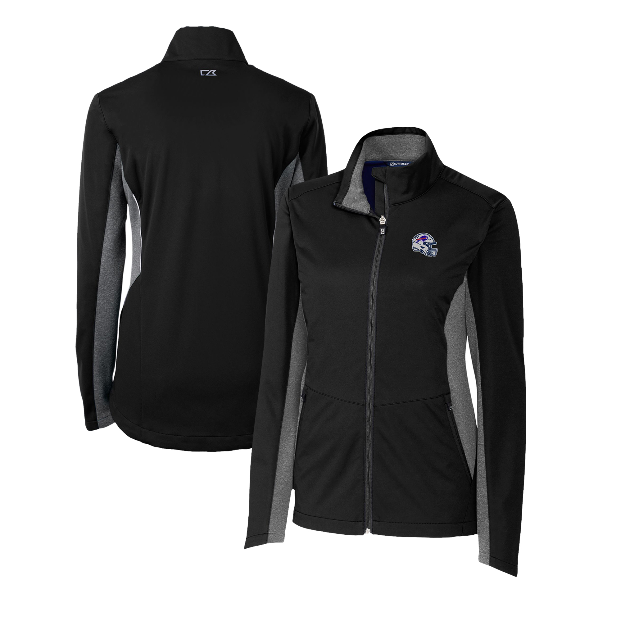 Women's Cutter & Buck Black Buffalo Bills Helmet Logo Navigate Softshell Full-Zip Jacket