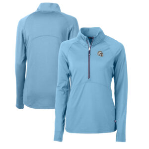 Women's Cutter & Buck  Powder Blue Los Angeles Chargers Helmet Logo Adapt Eco Knit Stretch Recycled Half-Zip Pullover Top