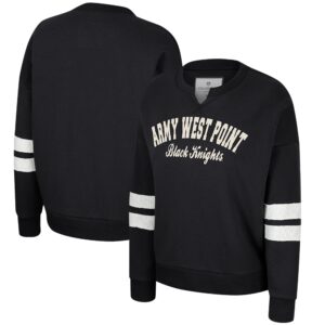 Women's Colosseum Black Army Black Knights Perfect Date Notch Neck Pullover Sweatshirt
