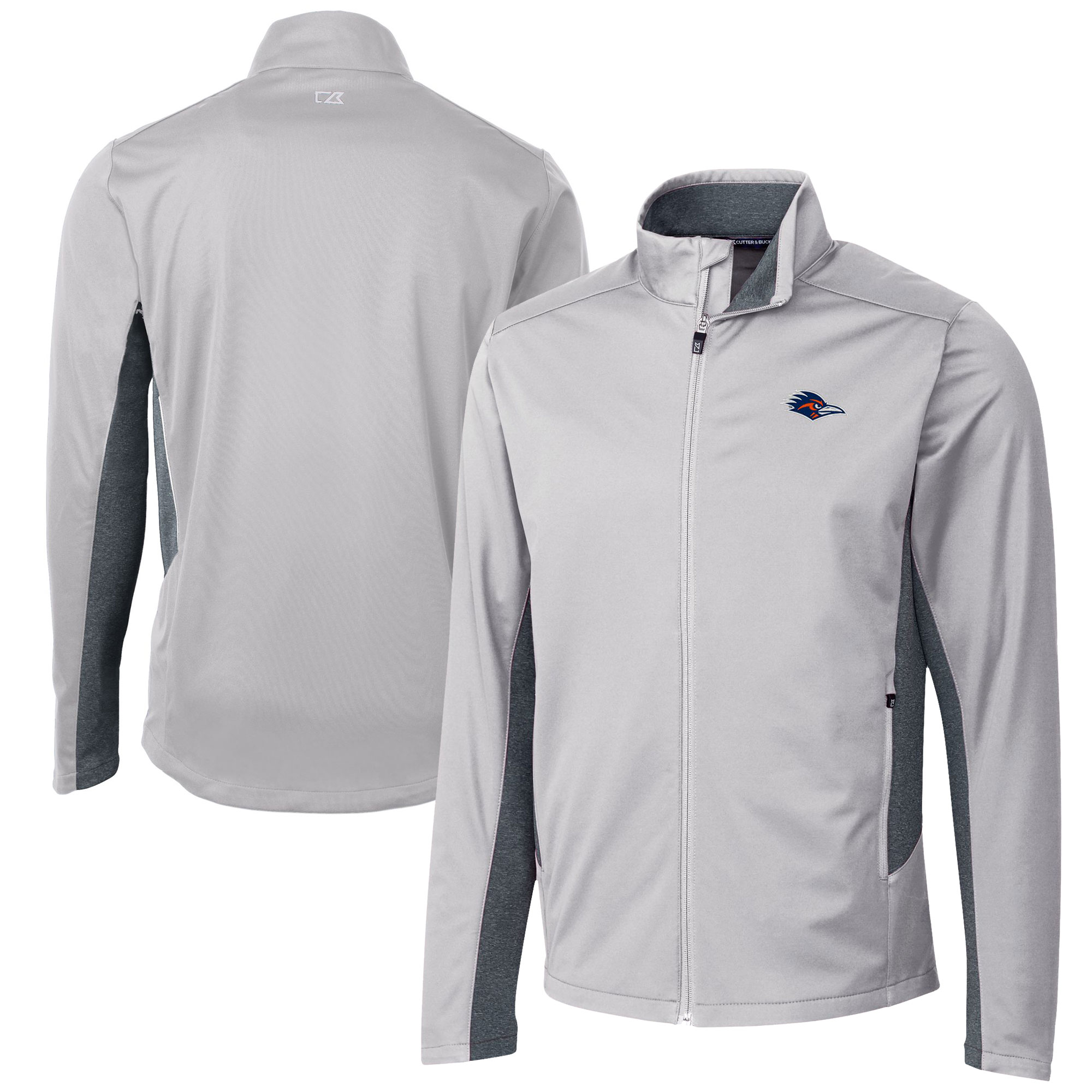 Men's Cutter & Buck Gray UTSA Roadrunners Navigate Softshell Full-Zip Jacket