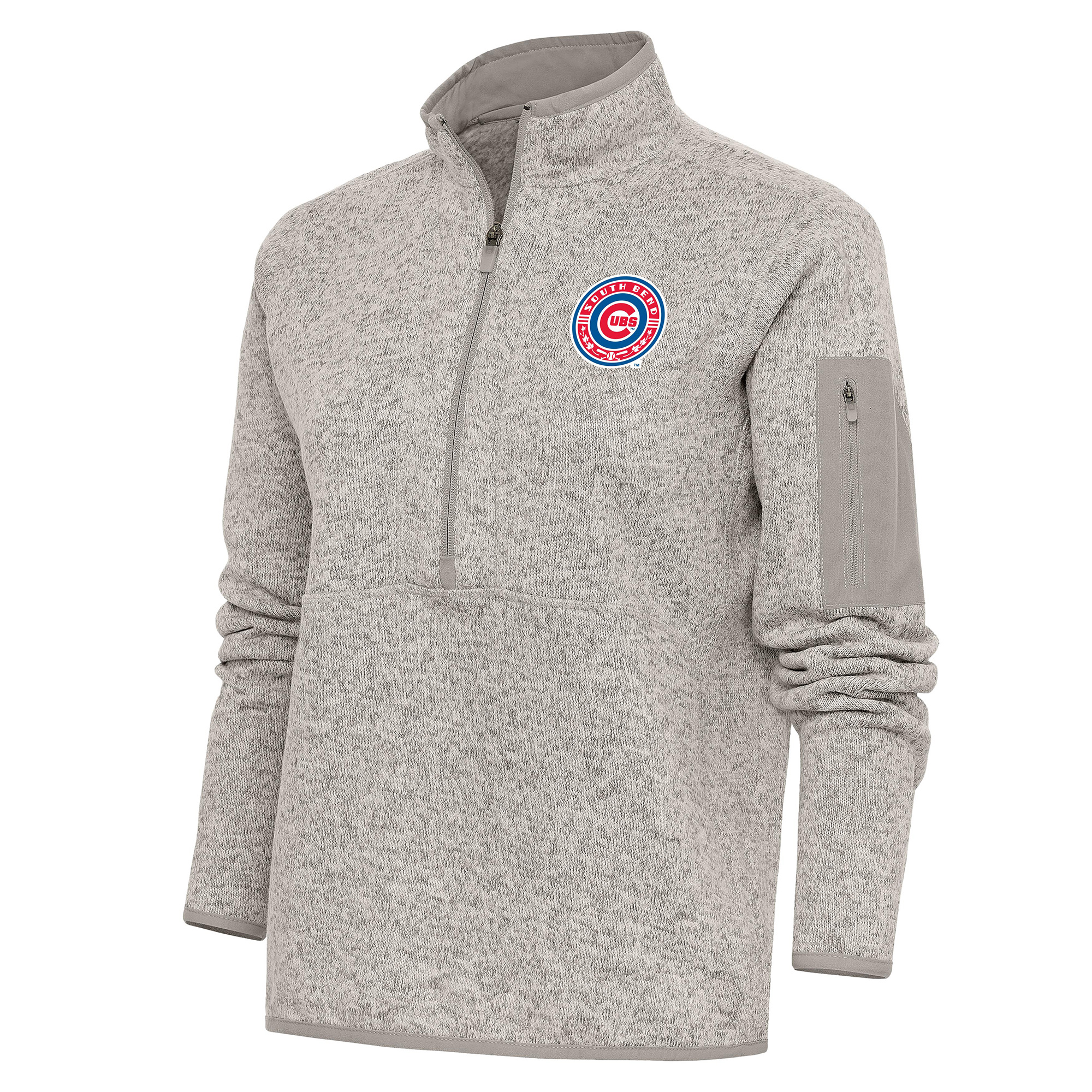 Women's Antigua Oatmeal South Bend Cubs Fortune Half-Zip Pullover Jacket