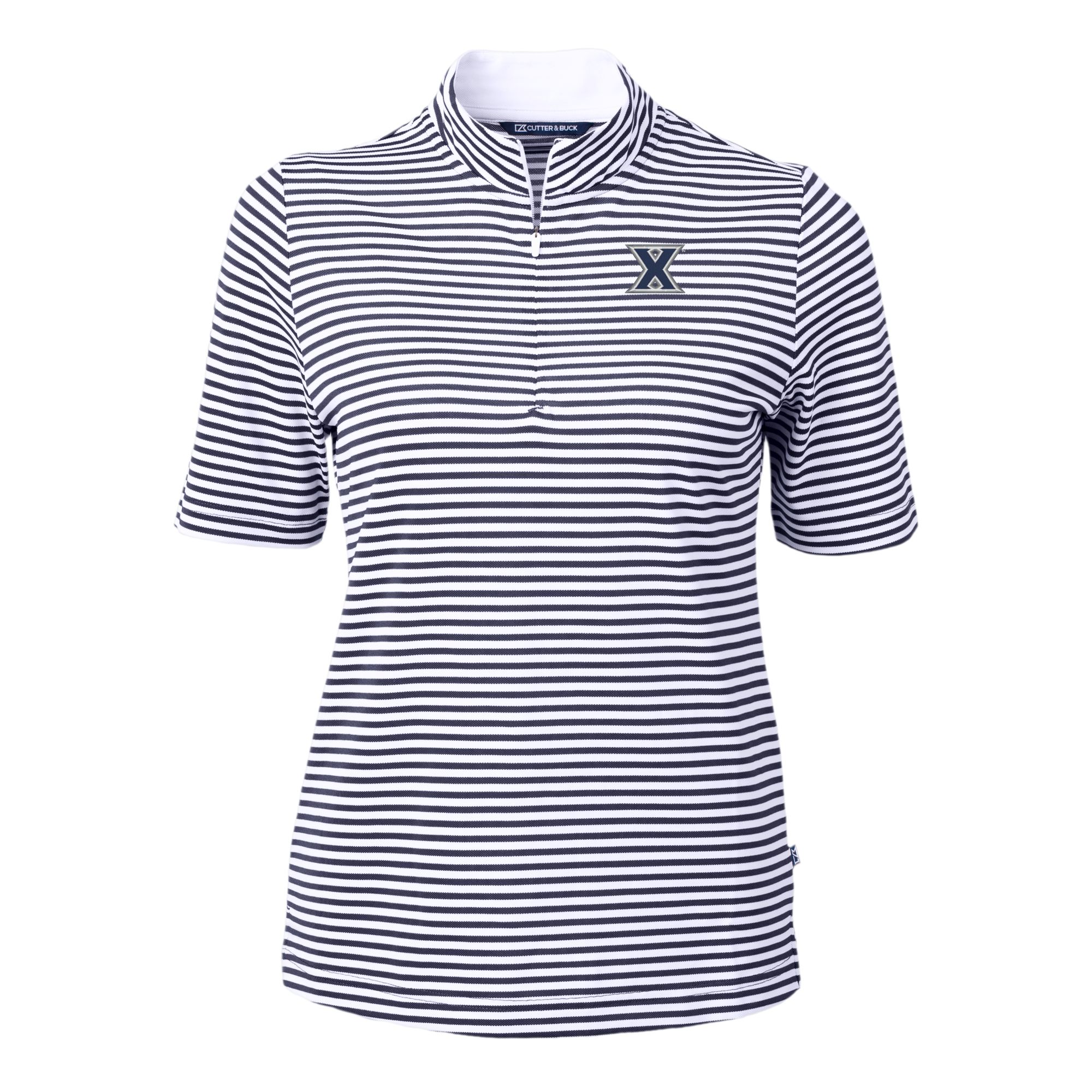 Women's Cutter & Buck Navy Xavier Musketeers DryTec Virtue Eco Pique Stripe Recycled Polo - Image 6