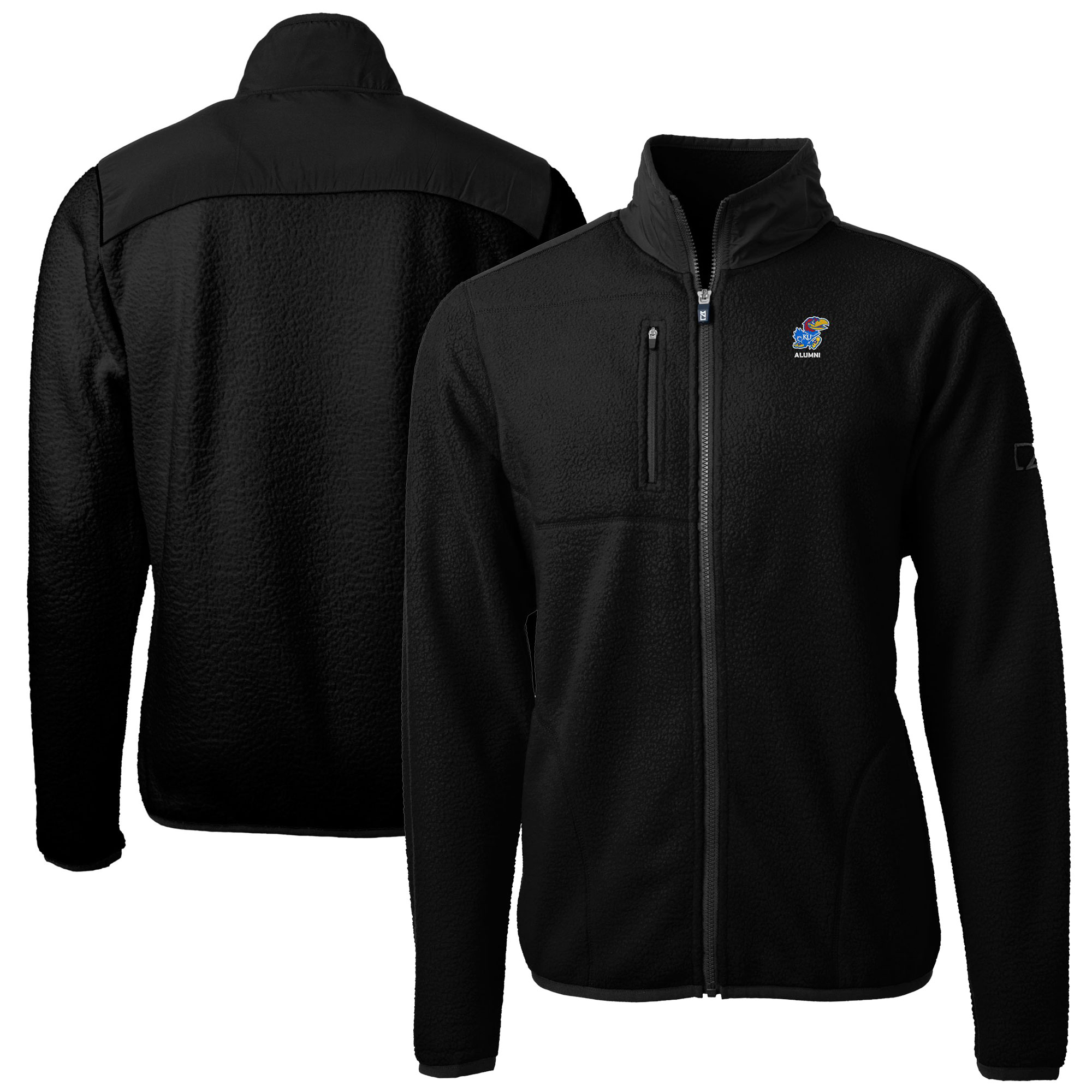 Men's Cutter & Buck Black Kansas Jayhawks Alumni Logo Cascade Eco Sherpa Fleece Full-Zip Jacket