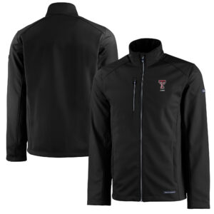 Men's Cutter & Buck  Black Texas Tech Red Raiders Alumni Logo Evoke Eco Softshell Recycled Full-Zip Jacket