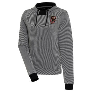 Women's Antigua  Black/White San Francisco Giants Axe Bunker Tri-Blend Pullover Hoodie