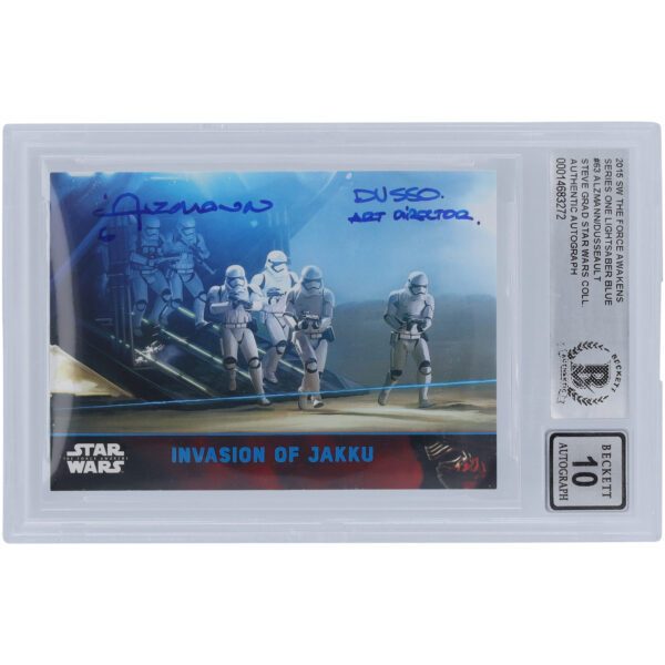 Christian Alzmann and Yanick Dusseault Star Wars Autographed 2015 Topps The Force Awakens Lightsaber Blue #63 BGS Authenticated 10 Auto Card - Image 7