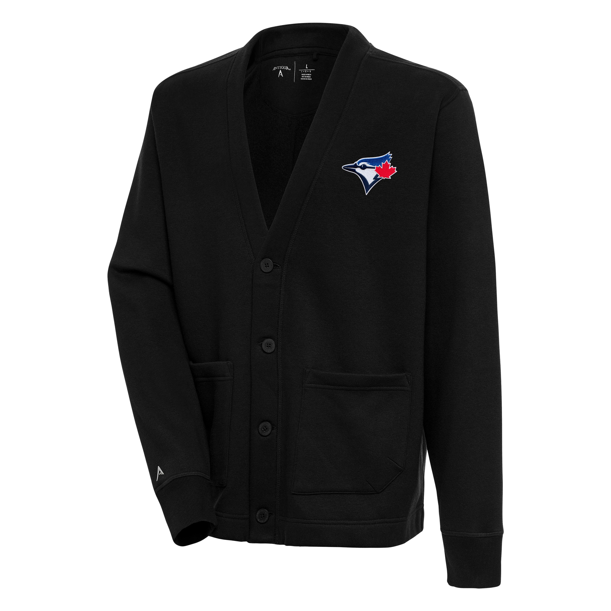 Men's Antigua Black Toronto Blue Jays Button-Up Cardigan