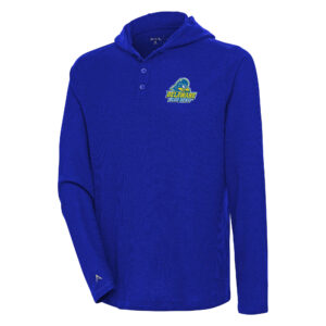 Men's Antigua Royal Delaware Fightin' Blue Hens Strong Hold Long Sleeve Henley Hoodie T-Shirt