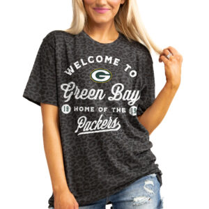 Women's Gameday Couture  Charcoal Green Bay Packers Wildcat Blitz Tonal Leopard T-Shirt