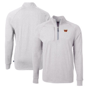 Men's Cutter & Buck  Heather Gray Washington Commanders  Adapt Eco Knit Quarter-Zip Pullover Top