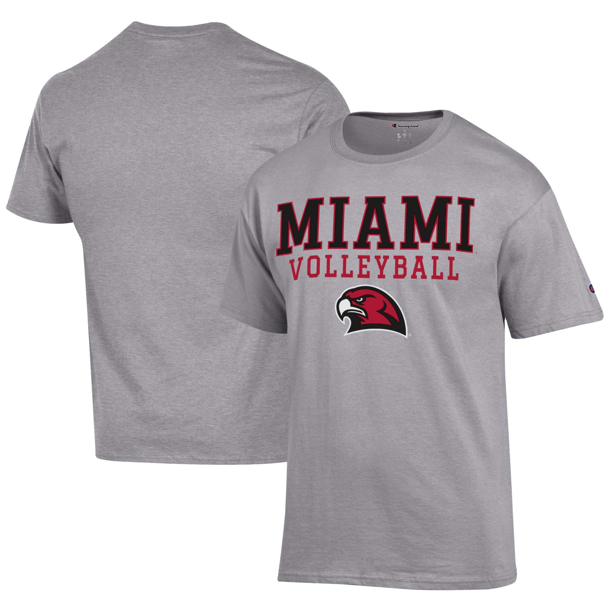 Men's Champion Gray Miami University RedHawks Icon Logo Volleyball Jersey T-Shirt
