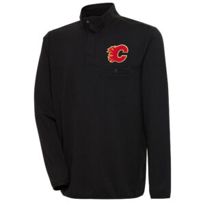 Men's Antigua  Black Calgary Flames Streamer Quarter-Snap Pullover Jacket