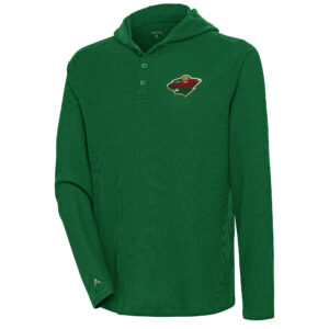 Men's Antigua  Hunter Green Minnesota Wild Strong Hold Long Sleeve Henley Hoodie T-Shirt