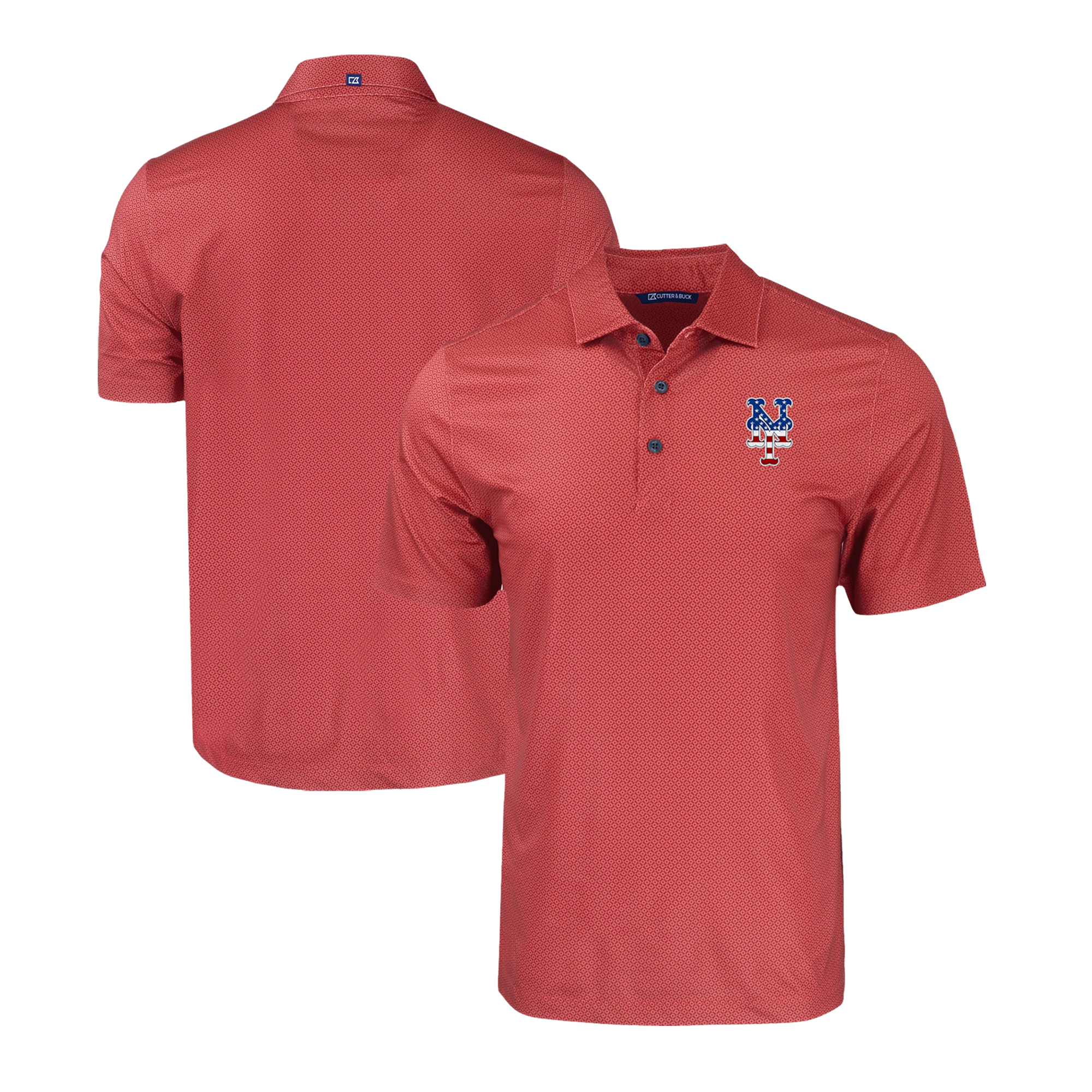 Men's Cutter & Buck Red New York Mets Stars & Stripes Pike Eco Tonal Geo Print Stretch Recycled Polo