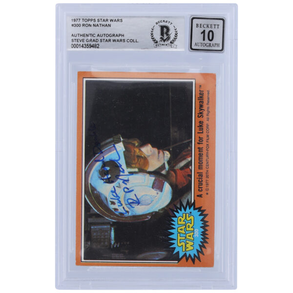 Ron Nathan Autographed 1977 Topps Star Wars #300 BGS Authenticated 10 Card with "Luke Hand Double" Inscription - Image 5