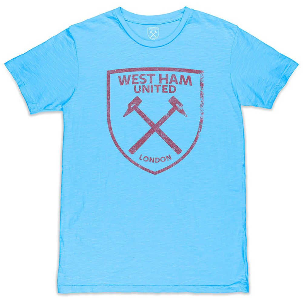 Men's 1863FC Light Blue West Ham United Mono Crest Slub T-Shirt - Image 3