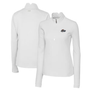 Women's Cutter & Buck  White Rocket City Trash Pandas Traverse DryTec Stretch Quarter-Zip Pullover Top