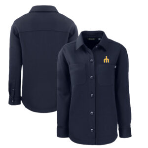 Women's Cutter & Buck Navy Seattle Mariners Cooperstown Collection Roam Eco Knit Full-Snap Shacket